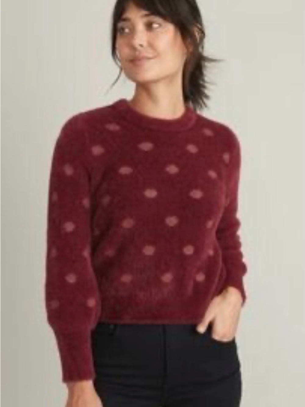Marine Layer Burgundy Polka-Dot Crewneck Sweater